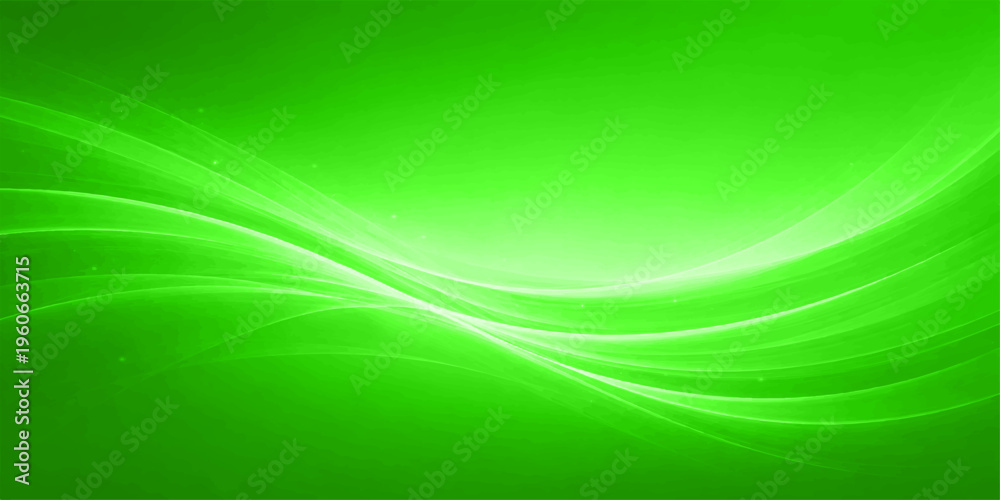 Fototapeta premium A smooth digital wallpaper featuring a bright green wave pattern with flowing lines and a curved motion design for a modern technology backdrop vector illustration