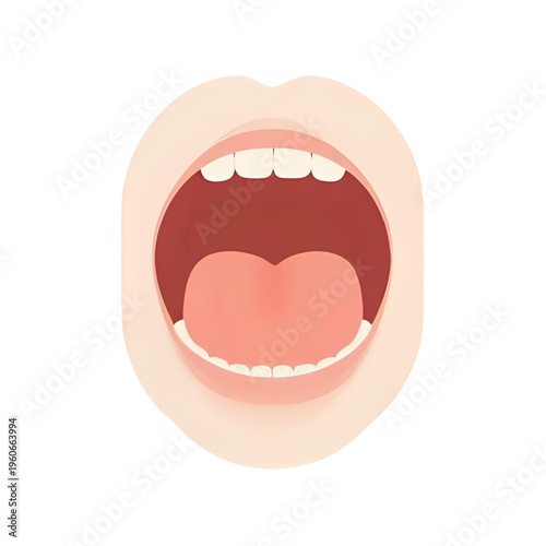 An open mouth with teeth and tongue visible inside the lips.