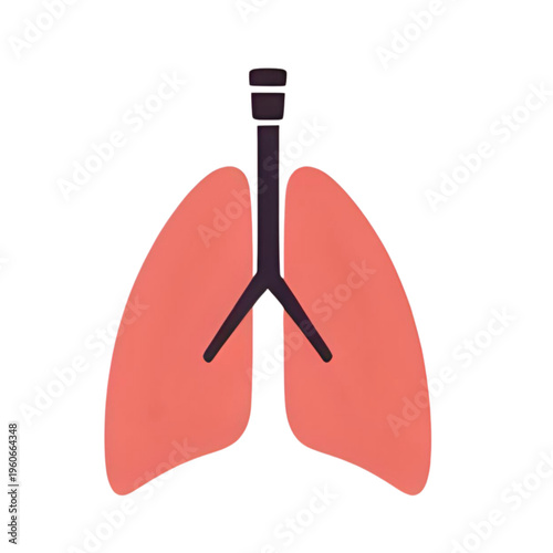 The human lungs and trachea are illustrated in a medical diagram.