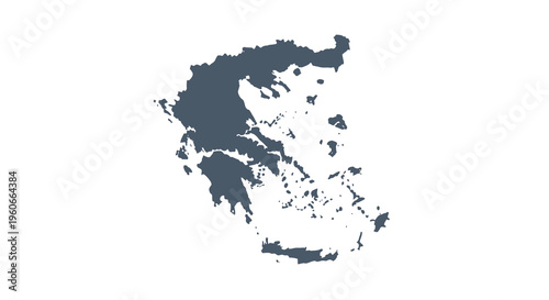 A dark blue silhouette depicts the geographical shape of mainland greece and surrounding islands high quality
