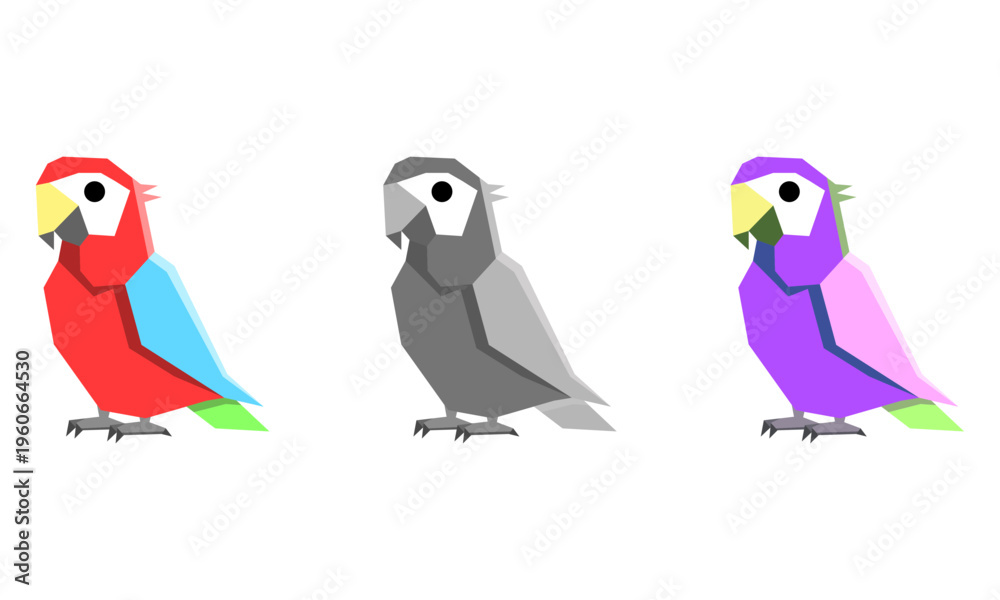 Fototapeta premium Cute **Low Poly Parrot Macaw** Character **Geometric Vector** Illustration Set for **Mascot Logo**