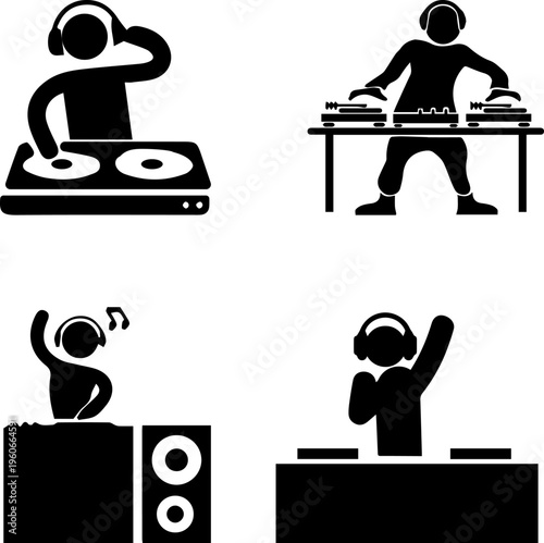 Set of DJ performance symbols for music club, party, and festival events.