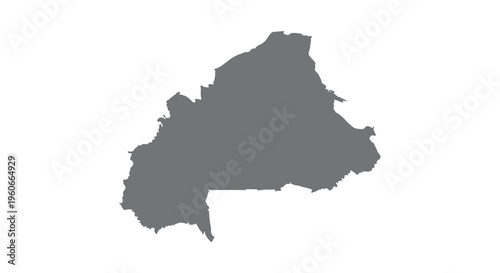 A stark black silhouette depicts the geographical shape of the nation of burkina faso high quality
