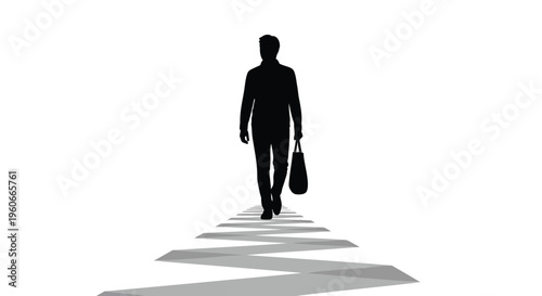 Businessman walking, silhouette, career path, professional journey, vector illustration