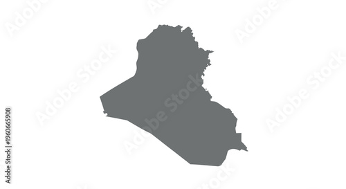 A dark silhouette depicts the geographical shape of the country of Iraq on white high quality