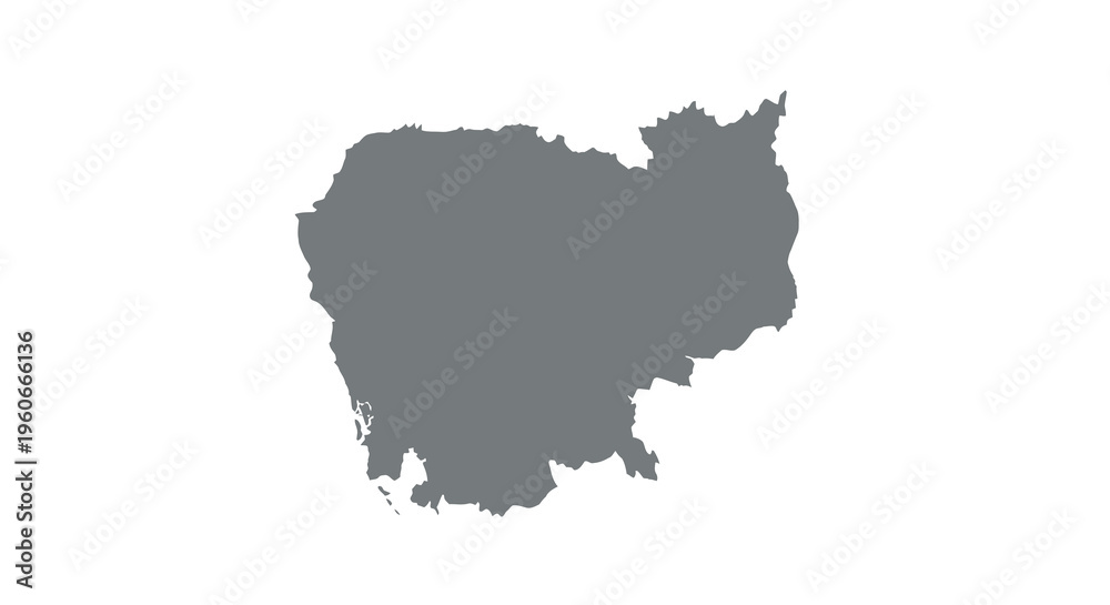Fototapeta premium A dark gray silhouette depicts the geographical shape of cambodia on a white background high quality