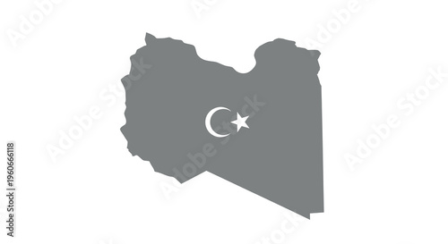 A grayscale depiction of the national flag of libya featuring a crescent and star high quality