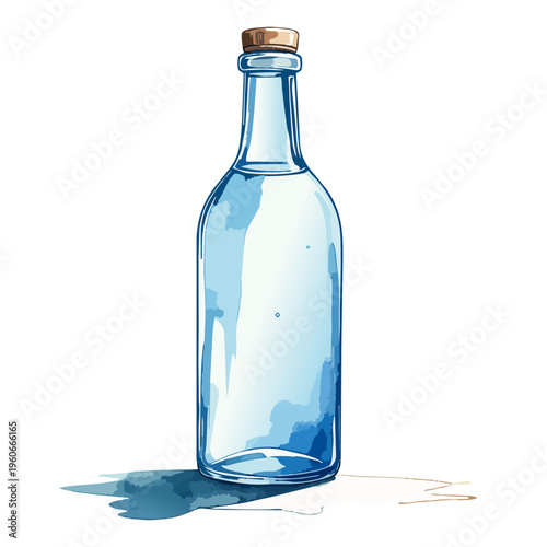 水が入ったガラスボトル　水彩画風