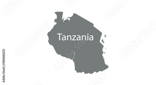 A dark gray silhouette map of tanzania with the country s name displayed prominently high quality