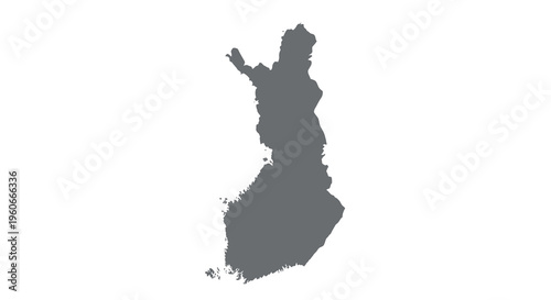 A stark black silhouette depicts the geographical shape of finland against a white background high quality, Eps 10