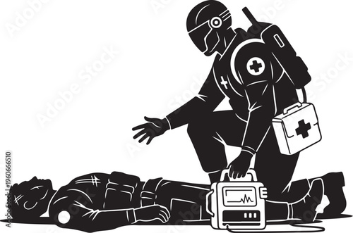 Emergency response, medical rescue, first aid, vector illustration