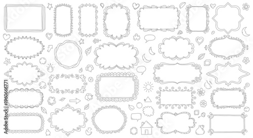 Hand-drawn decorative frames and borders, doodle elements, vintage style