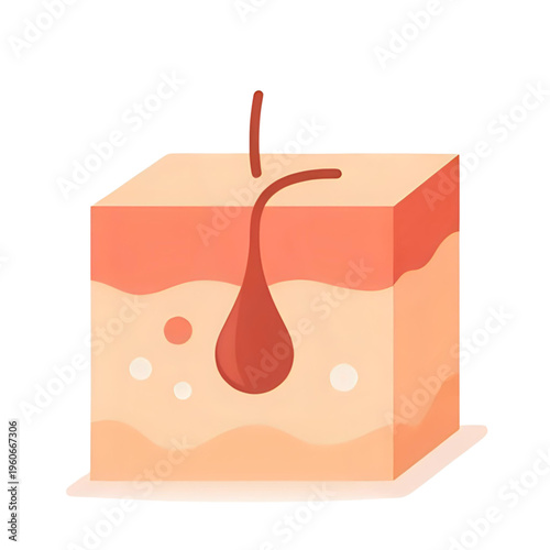 A cross-section illustration of human skin with a pustule or pimple forming under the surface