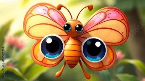 a cartoon butterfly with big eyes and big wings