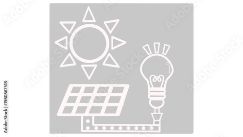 クリーンエネルギー（太陽光）の供給アイコン（モノクロ・SDGs ゴール7・ソーラーパネル・ベクター素材）；Monochrome clean energy (solar power) supply icon. Black and white vector SDGs Goal 7 concept. Vector.