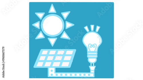 クリーンエネルギー（太陽光）の供給アイコン（ブルー・SDGs ゴール7・ソーラーパネル・ベクター素材）；Pastel blue clean energy (solar power) supply icon. Modern vector SDGs Goal 7 concept. Vector.