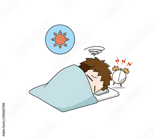 寝起きが悪い男の子のイラスト