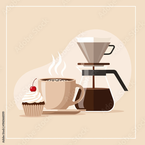 Freshly Brewed Coffee and Delicious Cupcake