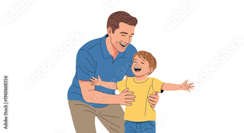 Father holds his laughing young son with outstretched arms ready for a.