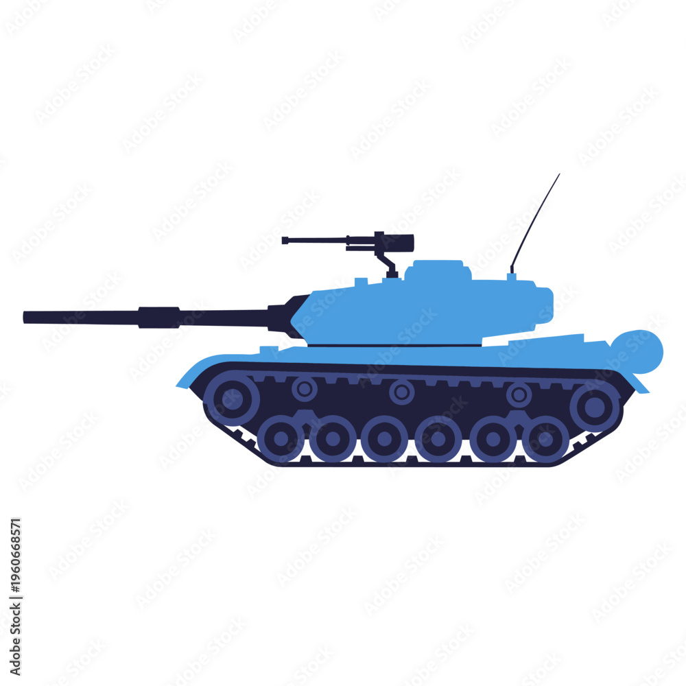 Fototapeta premium Blue military tank illustration on white background