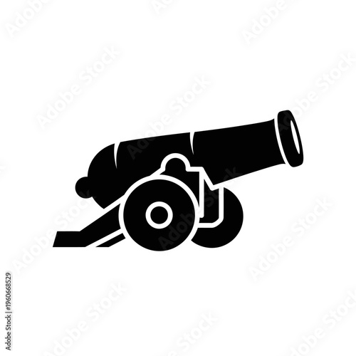 Black Silhouette of an Old Cannon on a White Background
