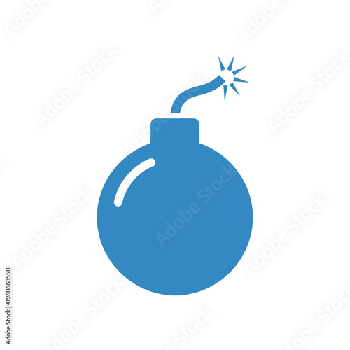 Blue Cartoon Bomb Icon with Lit Fuse
