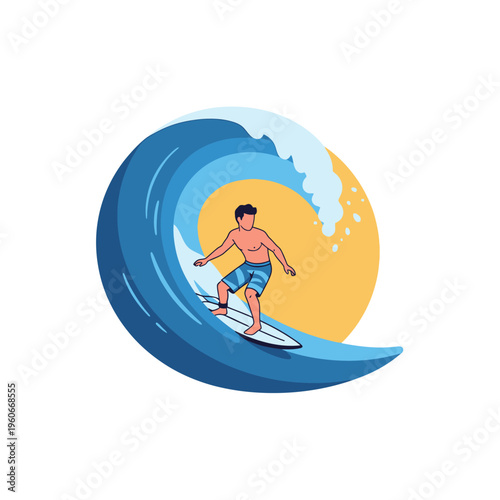 Man surfing big ocean wave, summer sport, dynamic water sport, sunny day
