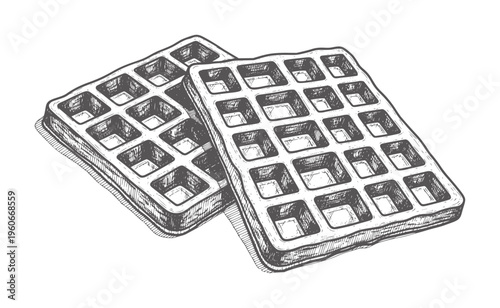 Two square waffles with deep pockets in a style food breakfast sweet baked