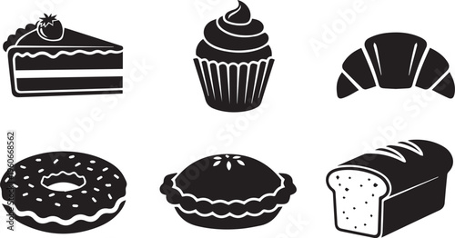 Bakery and Pastry Silhouette Icons: Sweet Dessert & Bread Set