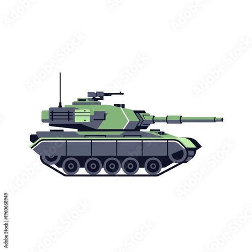 Green military tank illustration on white background