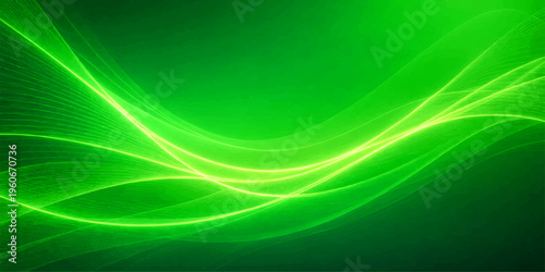 An abstract green and blue background features flowing waves and smooth curves in a vector illustration design that captures the motion and energy of a high-tech light pattern texture