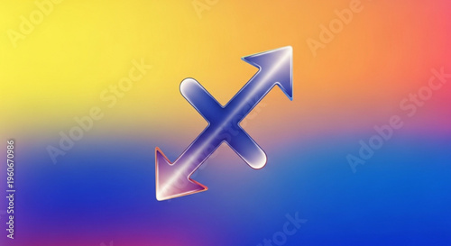 Zodiac symbol for sagittarius on colorful gradient background with arrows pointing up and down