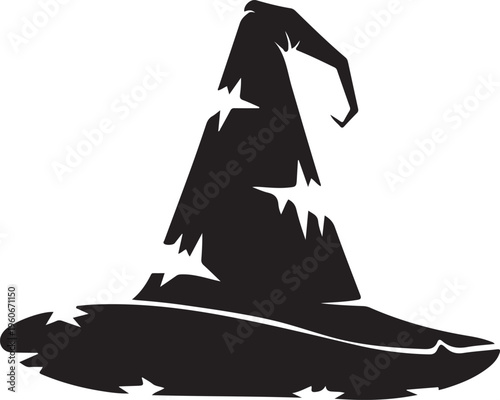 Black witch hat, Halloween costume accessory, vector silhouette, spooky headwear