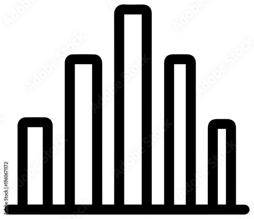 Minimalist black line vector icon of a histogram graph on white background simple bar chart symbol for data analysis and statistics