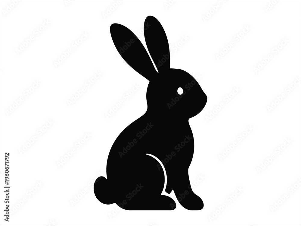 Fototapeta premium A minimalist black silhouette of a sitting rabbit isolated against a clean white background area
