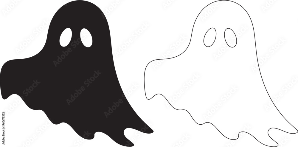 Obraz premium Ghost icons, spooky silhouettes, black and white, vector illustrations, Halloween elements