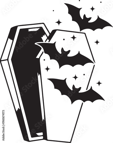Halloween, coffin, bats, black, vector icons, spooky, grave, monsters, 3 coffins