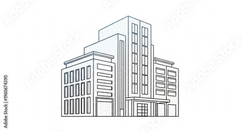 Modern multi story building with sleek architectural design and urban landscape