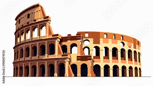 Flat vector illustration of the colosseum in rome italy for historical travel concepts european tourism iconic architecture landmarks and cultural educational graphics.