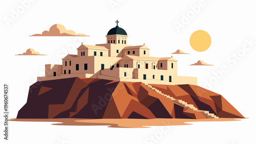 Flat vector illustration of the ancient petra treasury in jordan for historical travel concepts middle east tourism iconic landmark graphics and adventure design.
