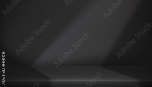 Abstract dark background with soft shadows and gentle light reflections. Display pedestal mockup minimal scene empty stage for presentation product, stand, showcase, exhibition, display