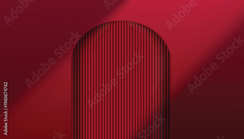 Abstract red background with soft shadows and gentle light reflections. Display pedestal mockup minimal scene empty stage for presentation product, stand, showcase, exhibition, display