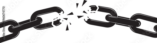 Broken chain link, cracked metal chain, shattered bond, destruction concept, vector graphics