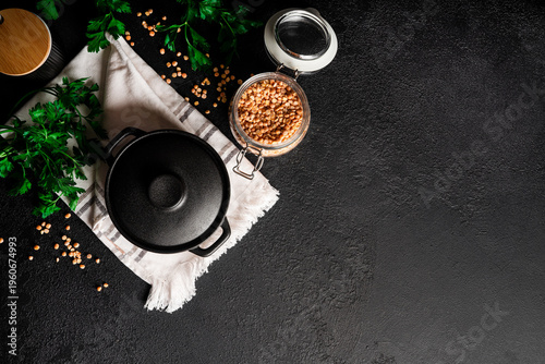 Картината върху платно Pea puree on a dark background