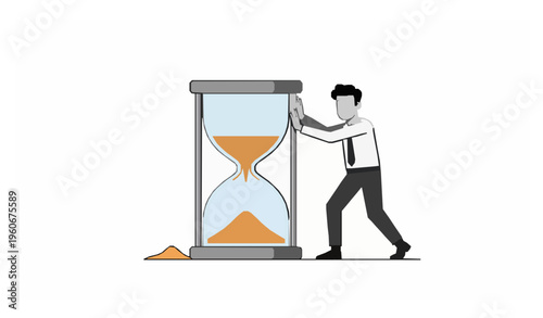 Entrepreneur stopping hourglass deadline pressure time management vector illustration