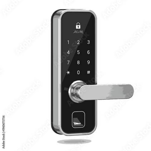 Modern black and silver smart door lock with keypad and fingerprint scanner for secure access.