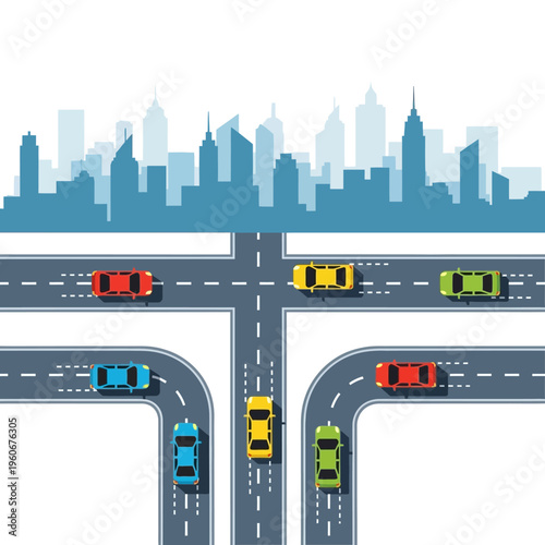 City Traffic Intersection with Cars and Skyline