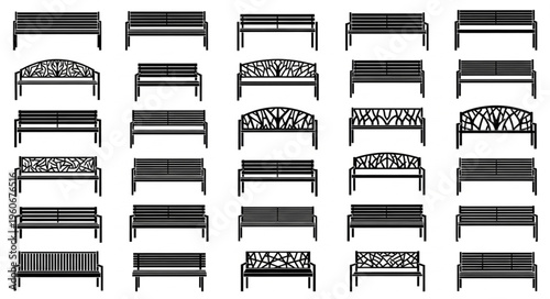 Collection of Park Bench Silhouettes - Diverse Designs for Urban Spaces.