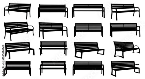 Collection of Park Bench Silhouettes for Urban Design and Public Spaces.