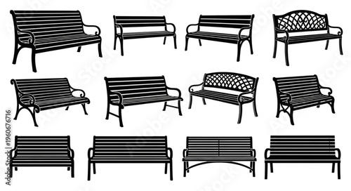 Collection of Park Bench Silhouettes - A Variety of Outdoor Seating Designs.